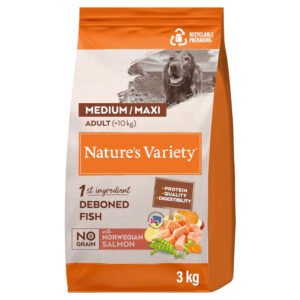 NATURE’S VARIETY CÃO SEM CEREAIS MÉDIO ADULTO SALMÃO DA NORUEGA
