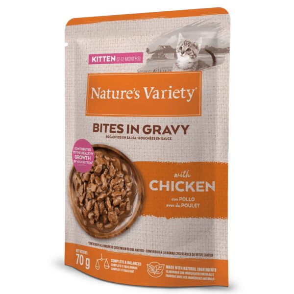 nature-s-variety-bites-in-gravy-alimento-humido-para-gatinho-frango NATURE'S VARIETY CAT WET ORIGINAL PED EM MOLHO KITTEN FRANGO