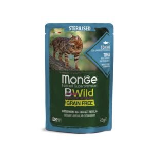 1000006813 Monge BWILD GF Gato Esterilizado – Salmão com Camarão e Vegetais 85 g | Alimento