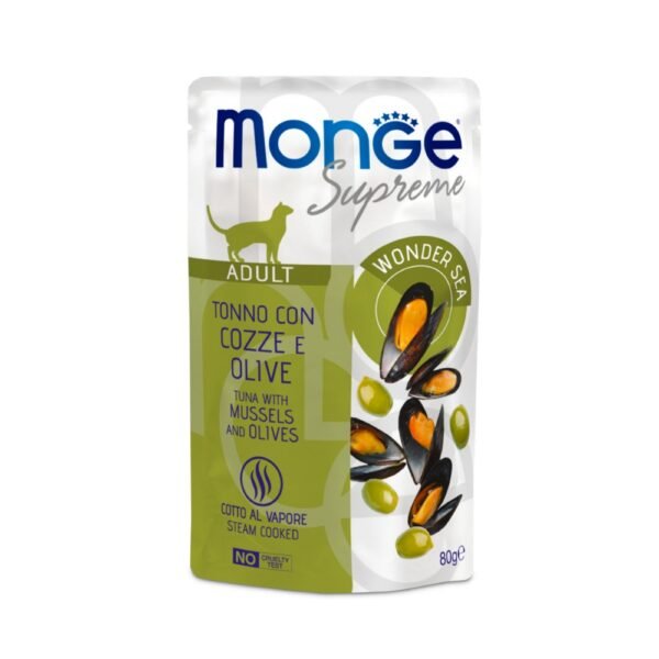 Monge Supreme Gato Adulto – Atum com Mexilhão e Azeitonas 80 g