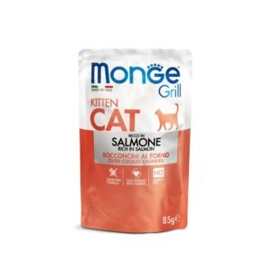 Monge Grill Gatinhos Salmão é um alimento húmido completo, sem cereais, com salmão