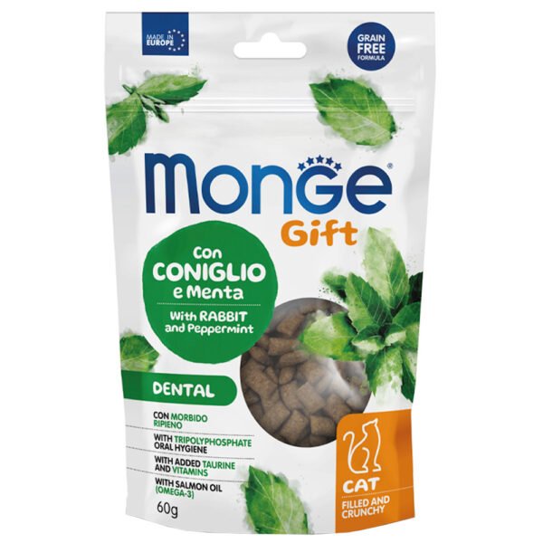 monge-gift-dental-snack-para-gatos-adultos-coelho-e-hortela biscoitos crocantes gato coelho e menta
